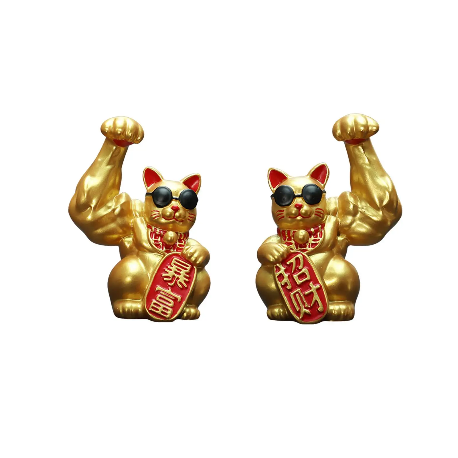 

Big Muscle Arm Lucky Cat Figurine Novelty Collectible Creative Sculpture for Modern Shelf Shop Window Counter Bookcase Desk