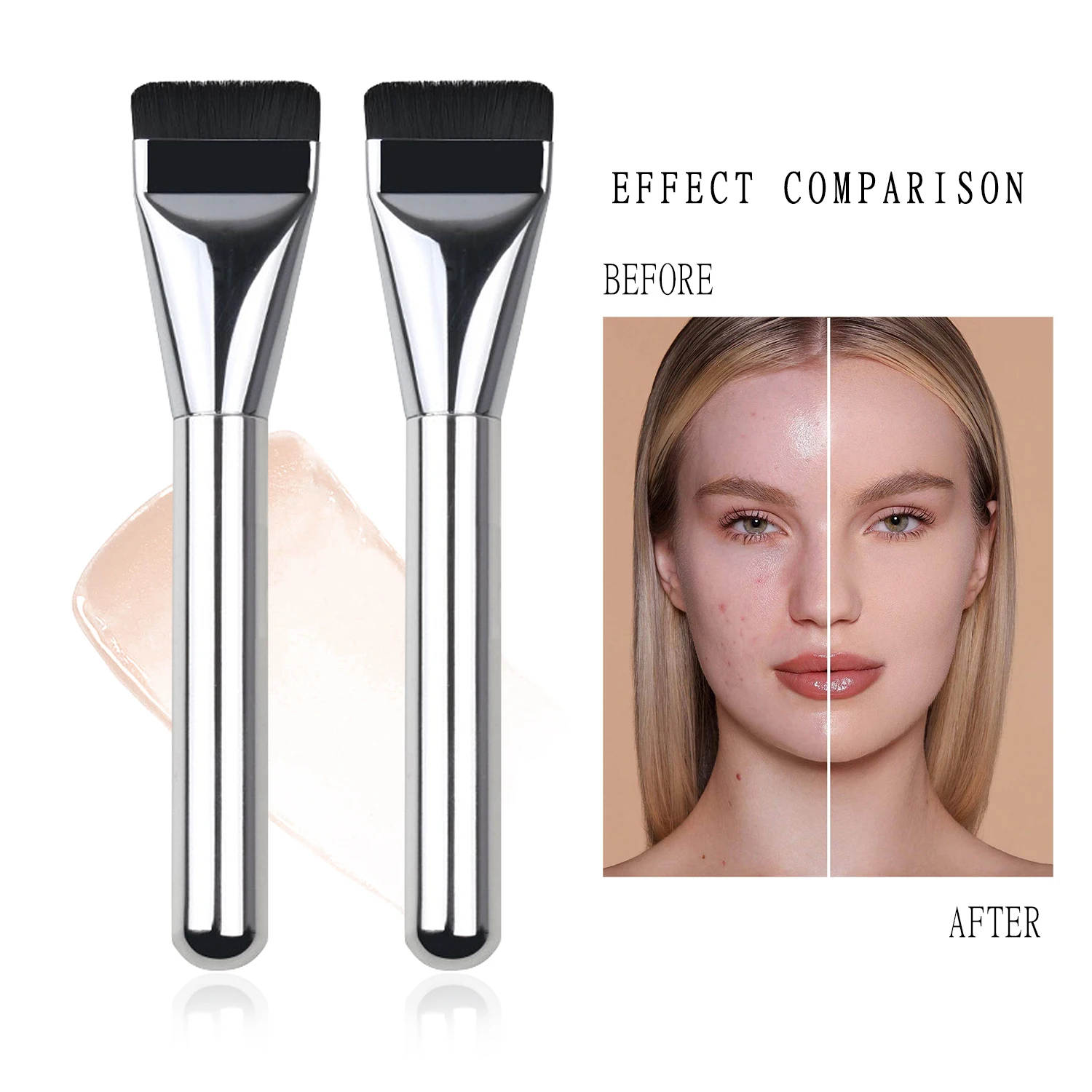 Pennello per fondotinta ultra sottile Pennello per contorno piatto leggero per trucco crema per sfumare il viso - Design sottile per un'applicazione fluida
