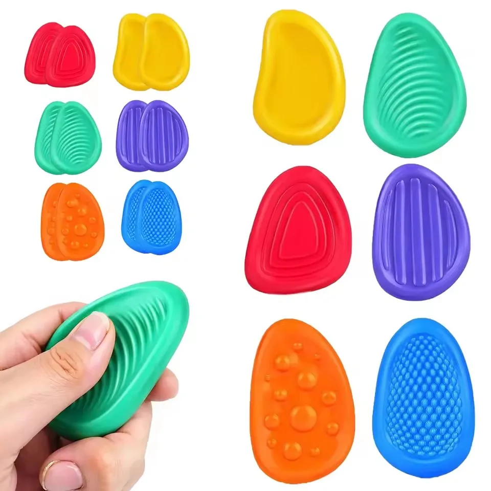 Fidget Toys-Paquete de 6 piedras sensoriales, piedra de preocupación texturizada, sentimientos emocionales sociales, juguetes para necesidades especiales, juguetes antiestrés