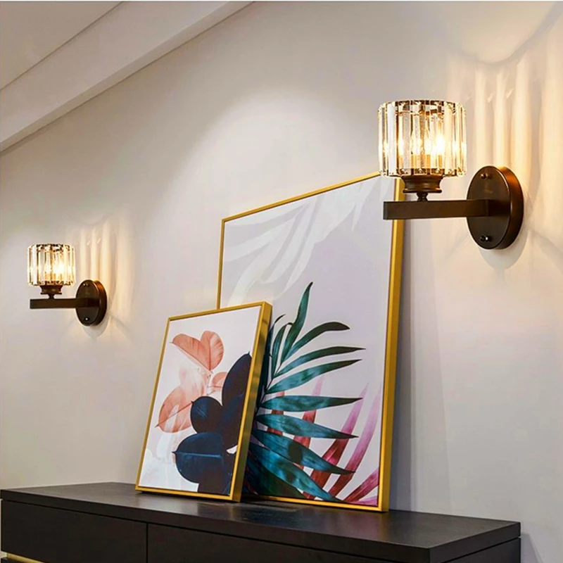 

Nordic Light Luxury Crystal Wall Lamp Interior Lighting Fixtures Modern Simplicity Style Bedroom Living Room Creative Wall Lamp