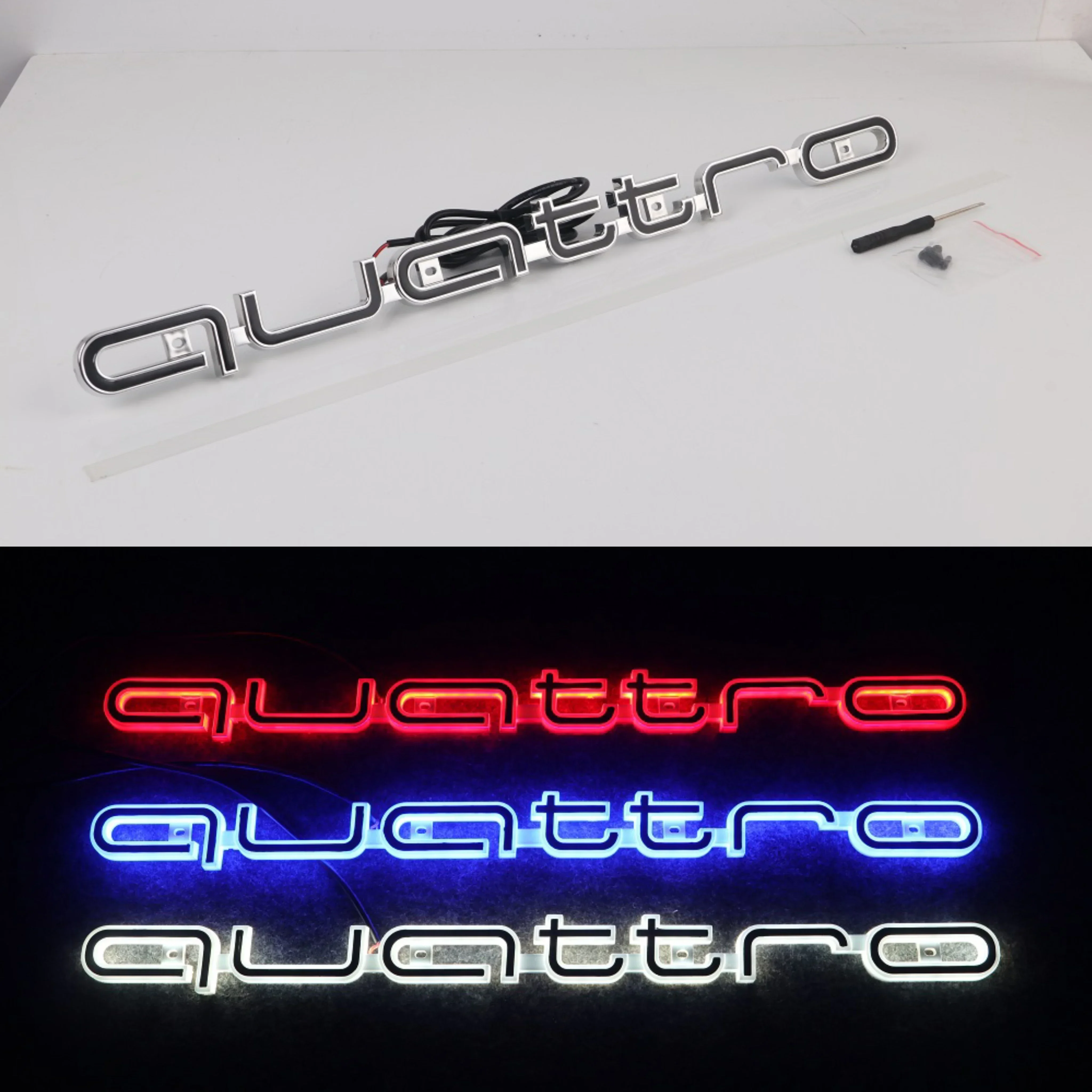 Audi Quattro Emblem Light A3 A4 A5 A6 A6 A7 A8 Q3 Q5 Q7 S3 S4 S5 RS3 RS4 RS6 LED Front Grille Logo Lamp Quattro Logo Light