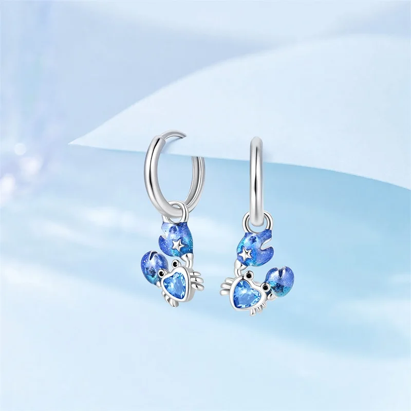 New 925 Sterling Silver Blue Ocean Series Starfish Shell Women Earrings Brilliant Wedding Engagement Star Earrings Jewelry Gifts