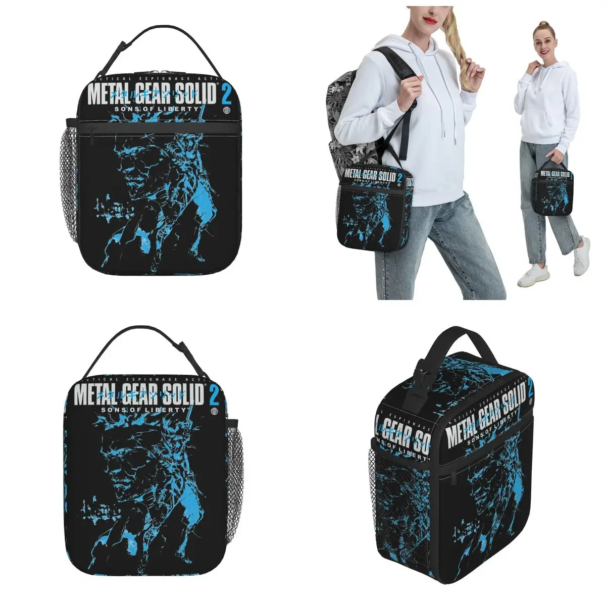 MGS2 Snake And Raiden Thermal Insulated Lunch Bags for Travel Solid Snake Portable Bento Box Men Women Cooler Thermal Lunch Box