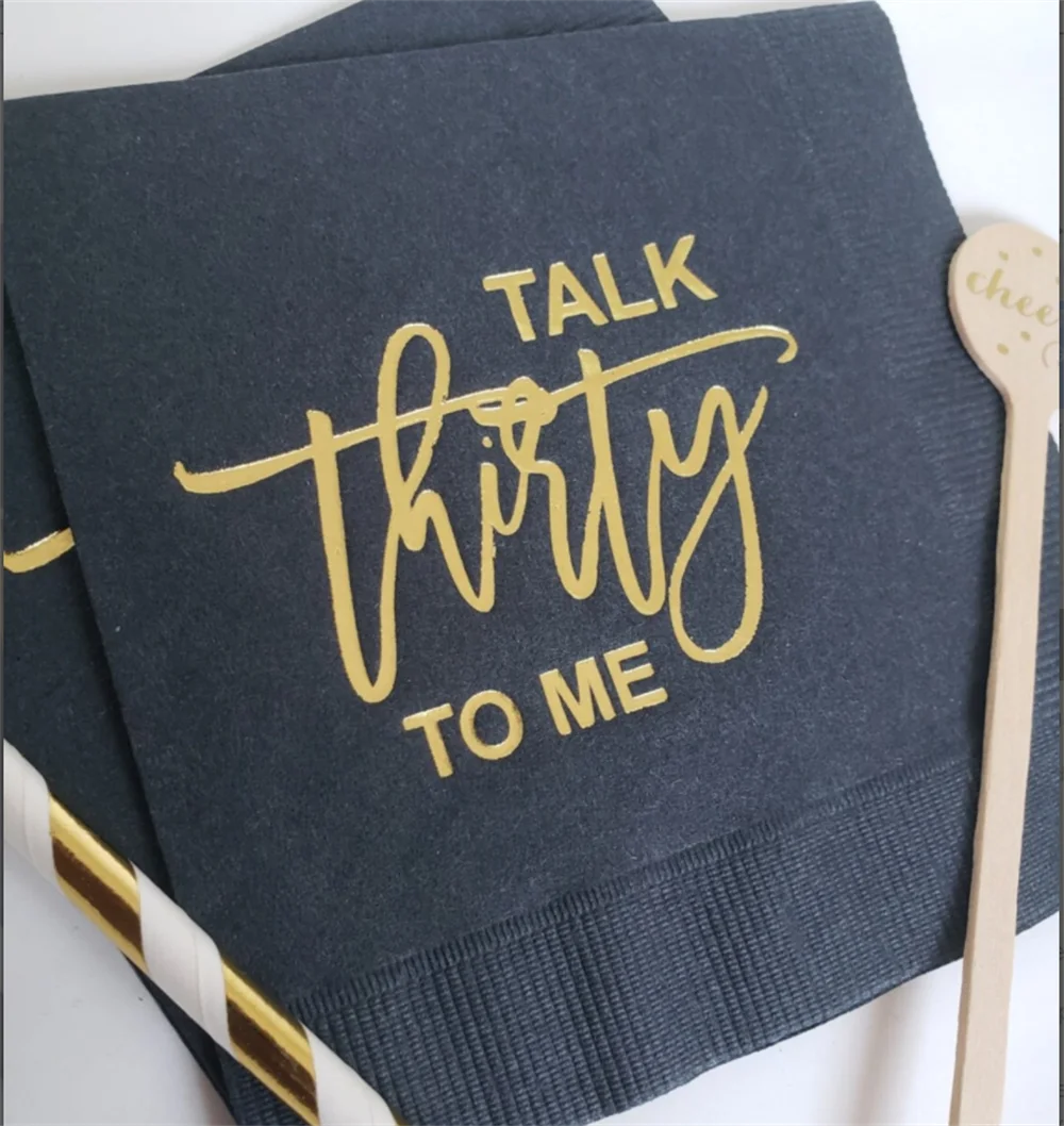 

50PCS 30th Birthday Napkins Talk Thirty To Me Black Cocktail with Metallic Gold Foil Print Beverage - 3 Ply Napkins Quantity