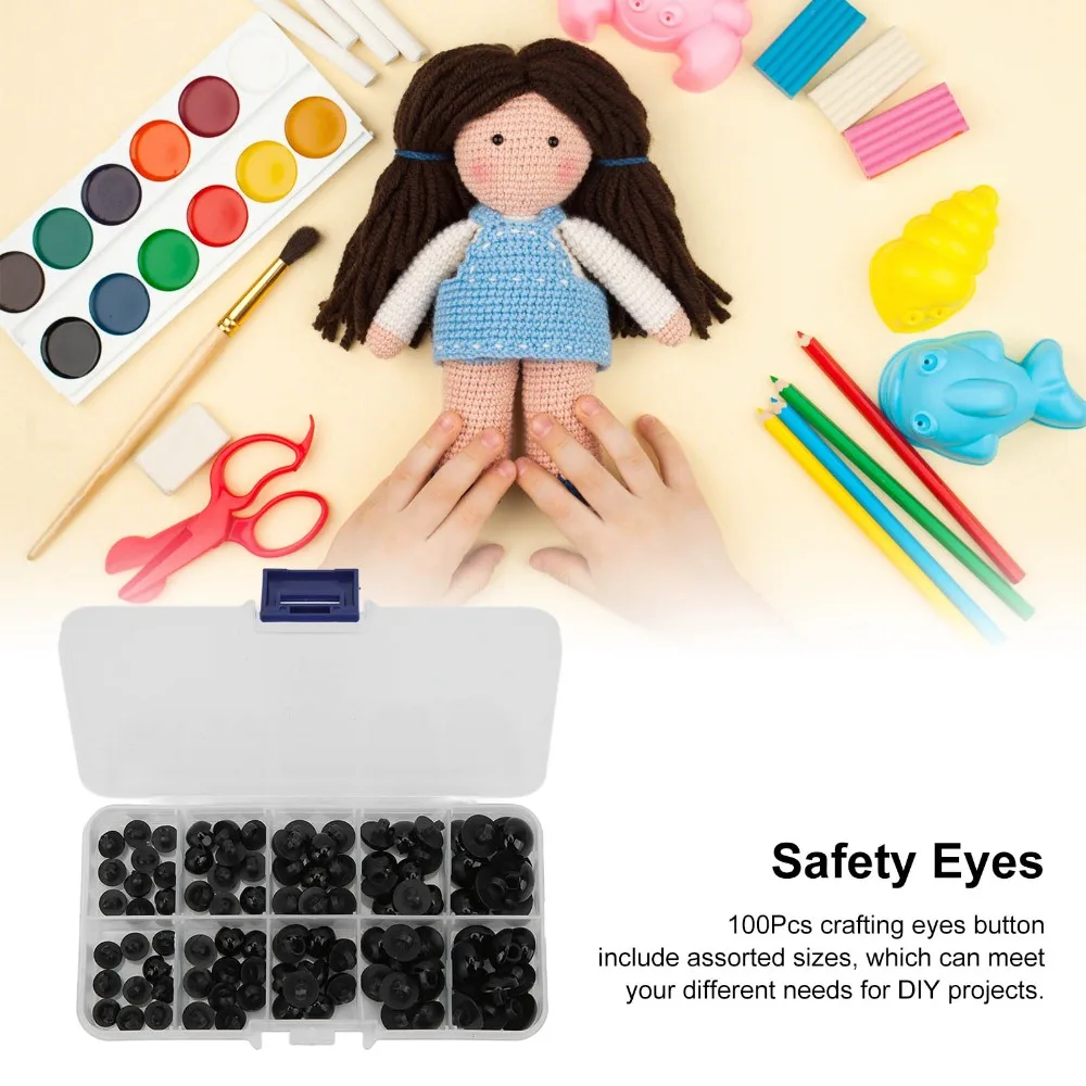 

100PCS Accessories Multi Sizes Safety Eyes Black Round Eyes Resin Eyes DIY Crafts