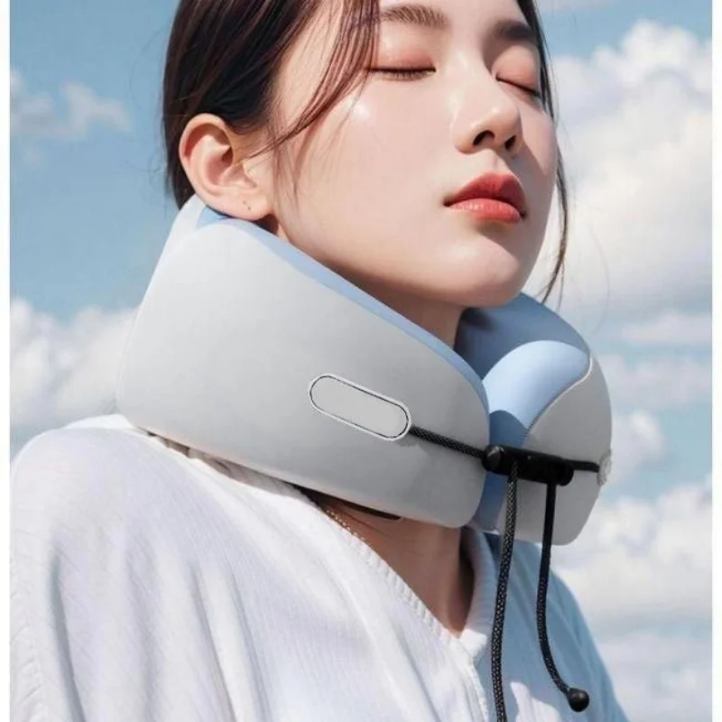 Memory Foam U-Shaped Travel Neck Pillow with Hard Storage Case Portable Ergonomic Cervical Support Pillow for Car Airplane Sleep