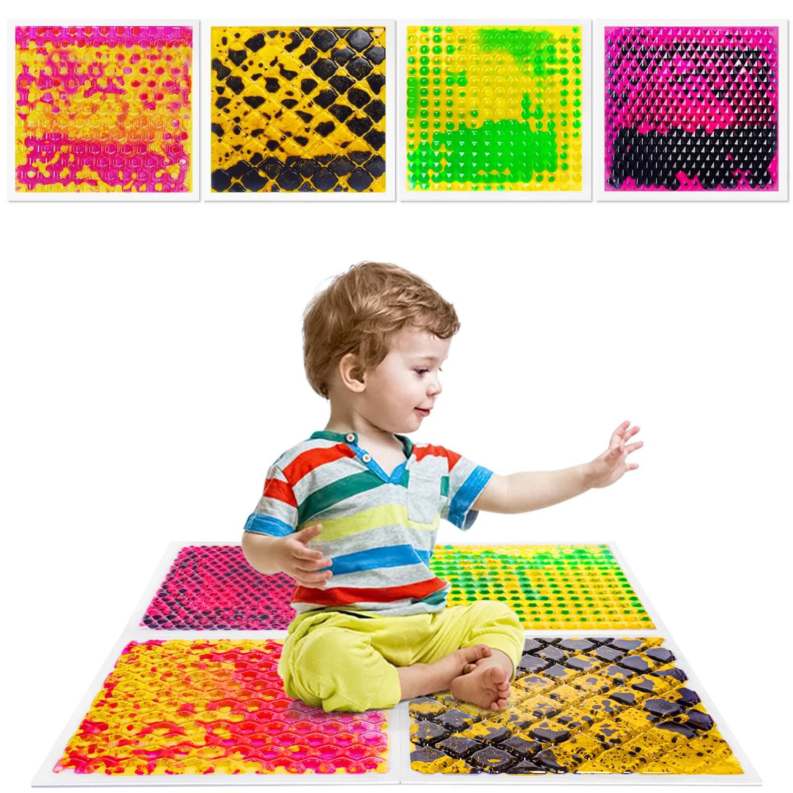 Surfloor 4PCS Interactive Sensory Liquid Floor Tiles for Kids Stepping Pads Playrooms Classrooms - Sensory Play Mat