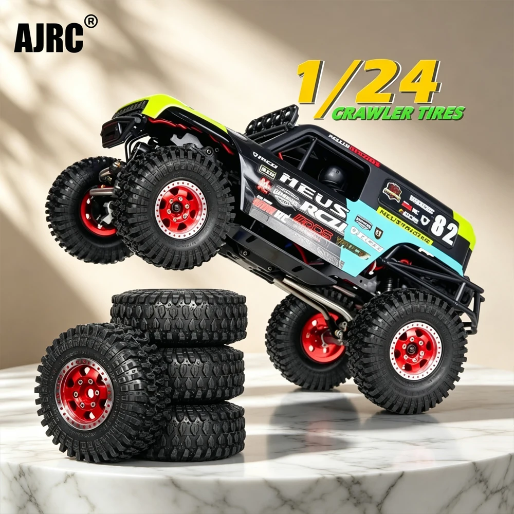 

4pcs Beadlock Metal Wheel Rims 55mm 1.0" Tire Rubber Tires Set for Traxxas 1/18 Trx-4m Defender Bronco 1/24 Fms24 Axial Scx24
