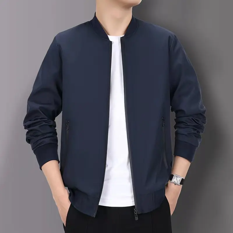 

Casual Loose Fit Thin Jaet Men's Baseball Sle Youth Large Size Spring Autumn New Model Long Sve Zipper Closure C...