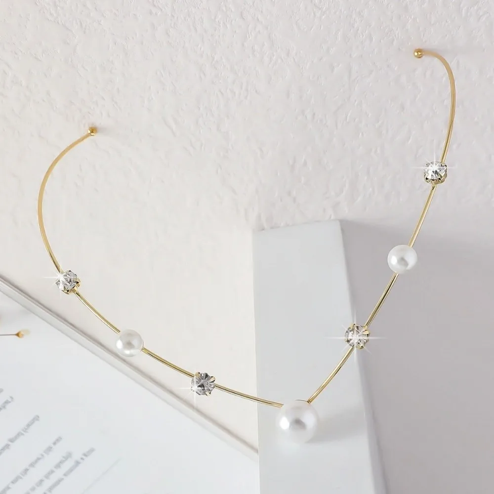 Elegant Gold Color Leaf Hair Band Alloy Tassel Rhinestone Headband Hair Accessories Star Pearl Headpiece Wedding