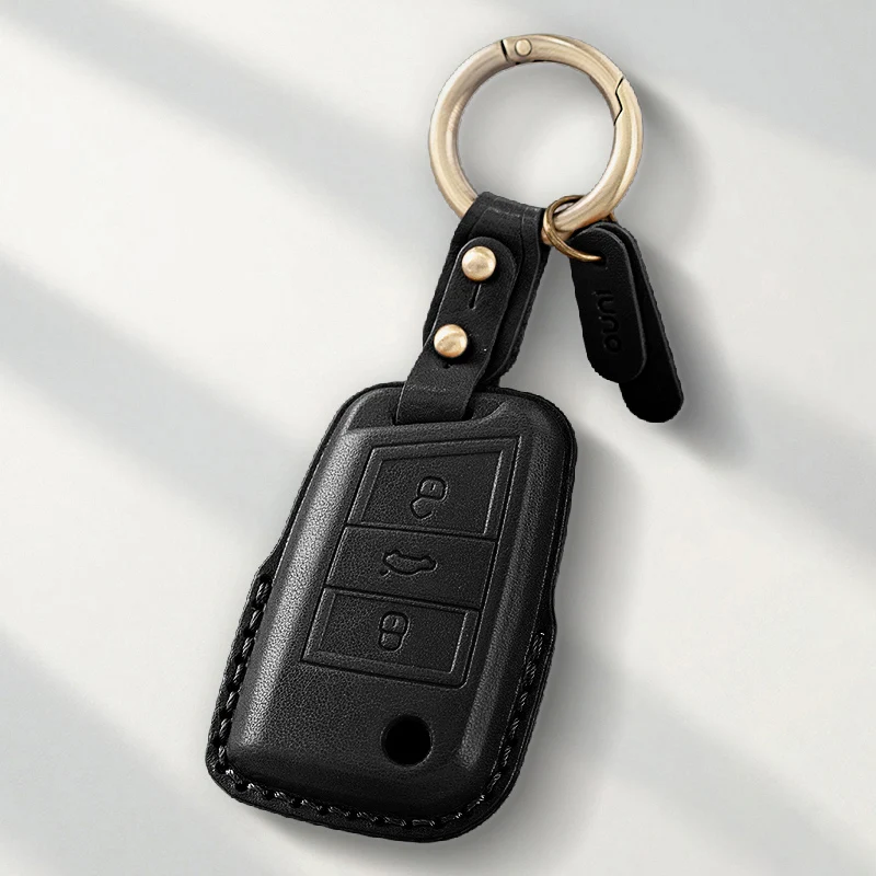 Genuine Leather Protector For VW Volkswagen Passat T-Roc Polo Golf Tiguan T-cross ID.4 Skoda Key Case Cover Fob