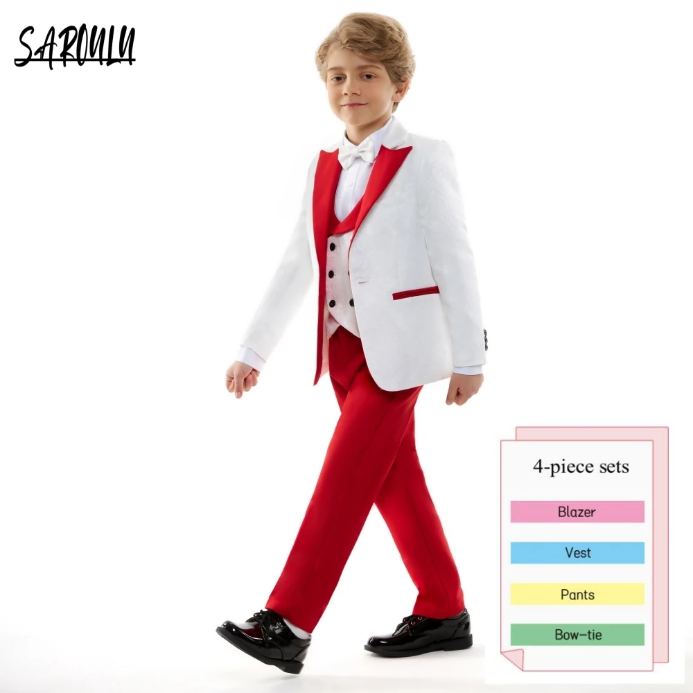 Kids Performance Photography Costume Fast Shipping Boys Formal Wedding Party Suit Children Blazer Vest Pants Tie 4 PCS Tuxedo