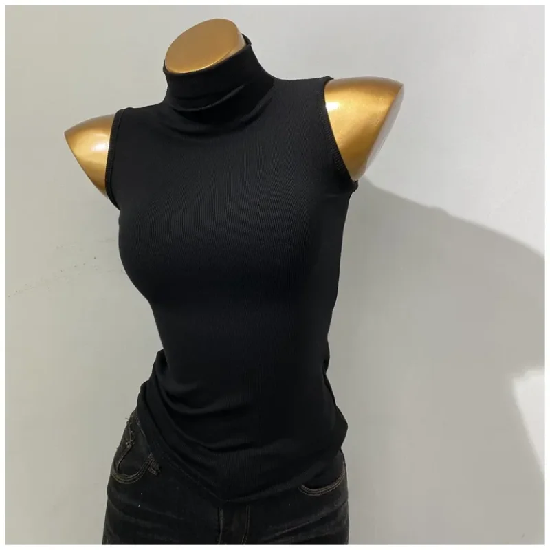 Korean Style Half Turtleneck Sleeveless Vest For Women Versatile Large Elastic Slim Bottoming Shirt Top