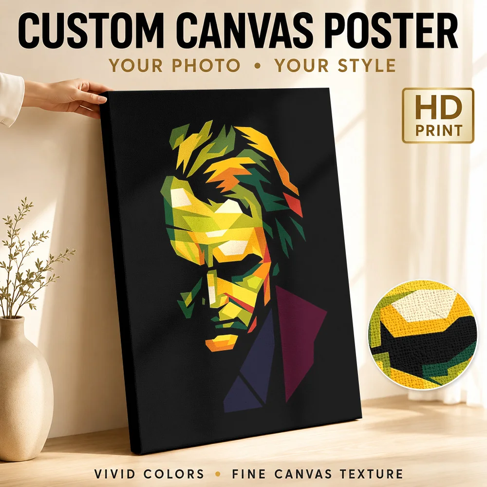 Ludwig Van Beethoven Portrait Framed Canvas Poster Personalized Photo Geometric Wall Art For Reading Nook, Design Lover Gift