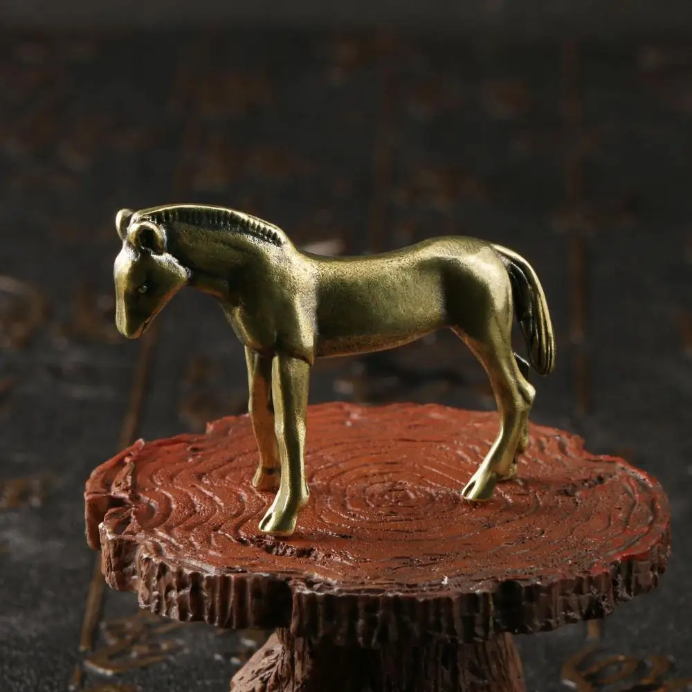 Solid Brass Standing Horse Small Ornament Lucky Wealth Figurine Desk Display Vintage Collectible