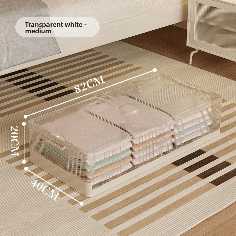 

Прочный складной прозрачный пластиковый контейнер для хранения под кроватью, очень большой, на колесиках, пылезащитный, для одежды и одеял.