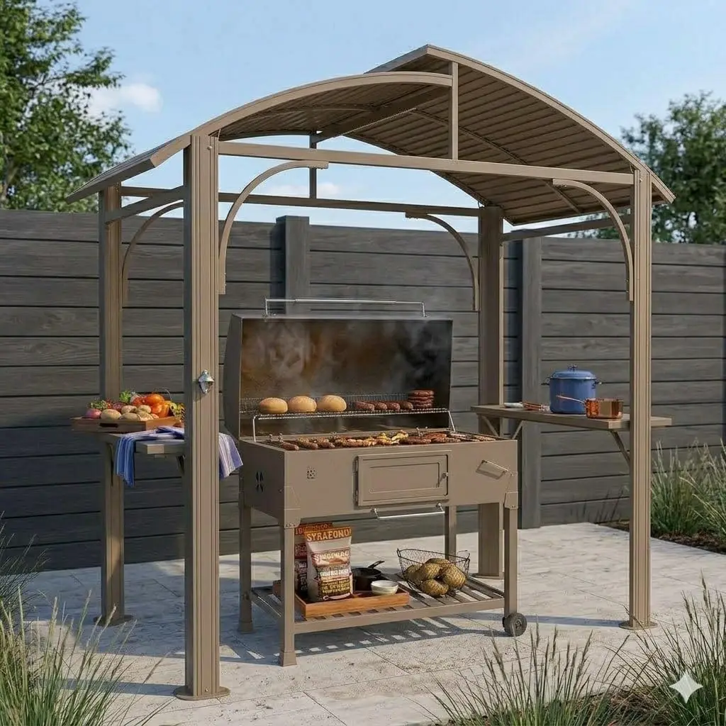 Outdoor Grill Gazebo 8x5FT w/Double Galvanized Steel Roof & 2 Side Shelves, Patio Garden Backyard Canopy, Customized