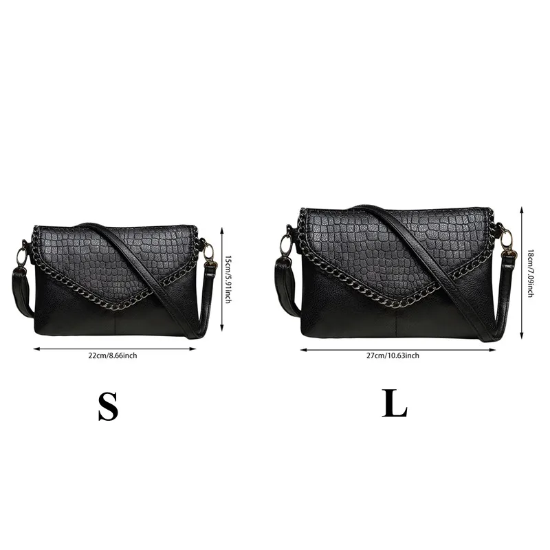 1PC S/L Women Black Handbags Women PU Messenger Bag Shoulder Bag Female Casual Crossbody Bag Retro Purse