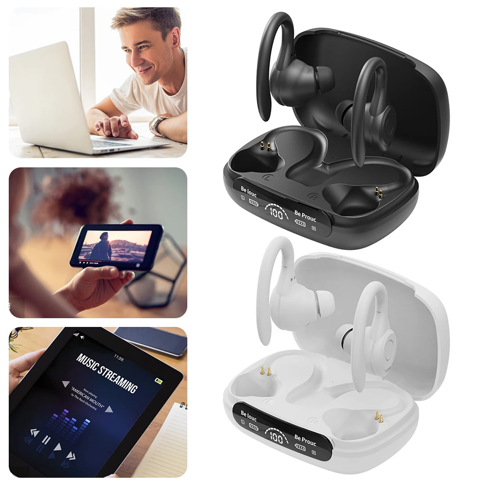 Auriculares TWS con gancho para la oreja, resistentes al agua, estéreo HiFi, compatibles con Bluetooth 5,3, reducción de ruido, cómodos para deportes y correr