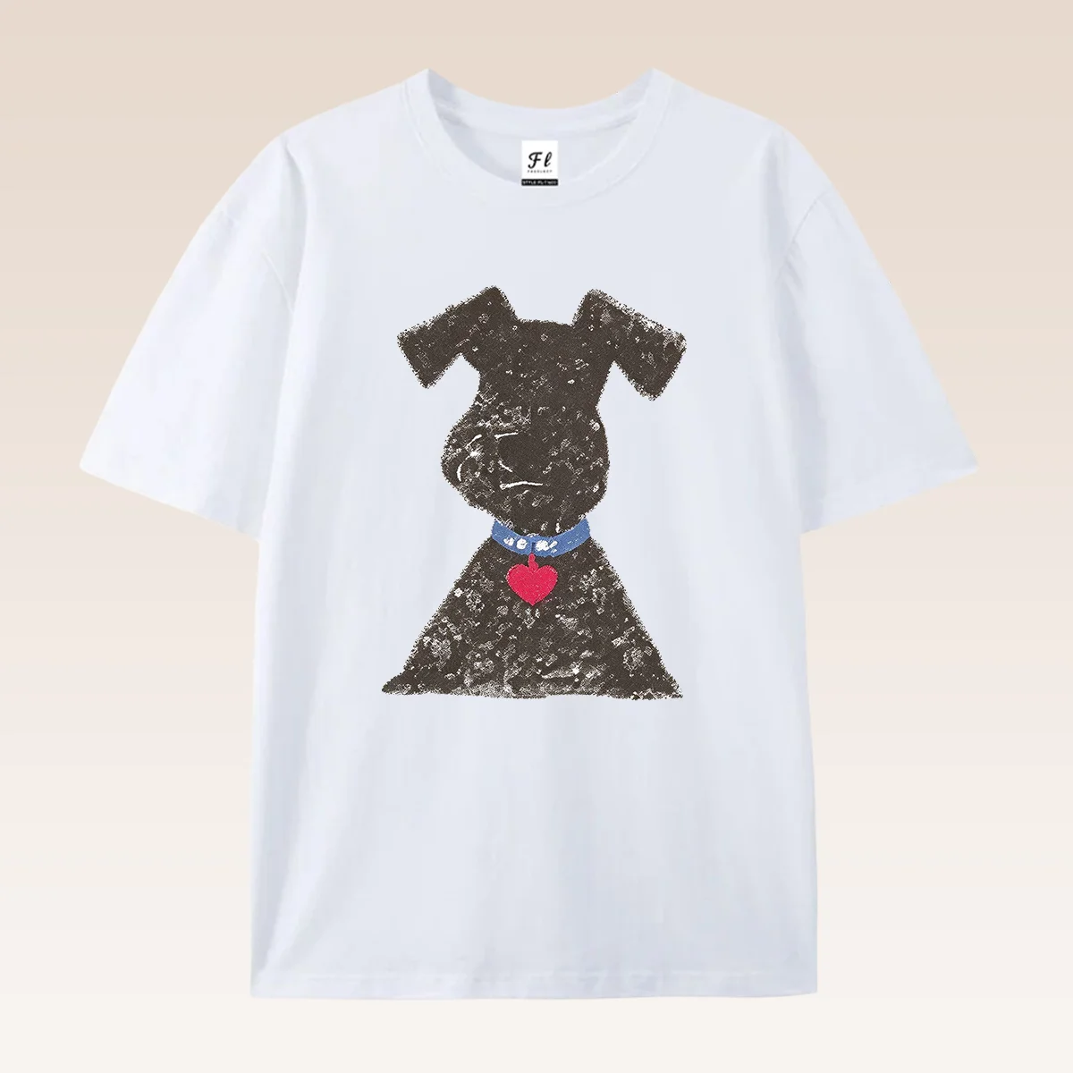 Vintage Grainy Drawing Puppy Print T Shirt Men Women Cute Dog With Star Collar Graphic Short Sleeve Casual Animal Lover Gift To