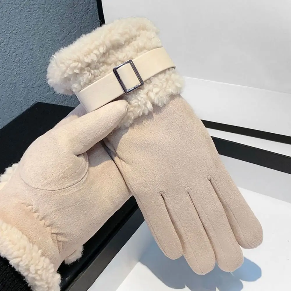 New Suede Women Fleece Gloves Thick Warm Cold Protection Cycling Mittens Touch Screen Windproof Outdoor Ski Gloves