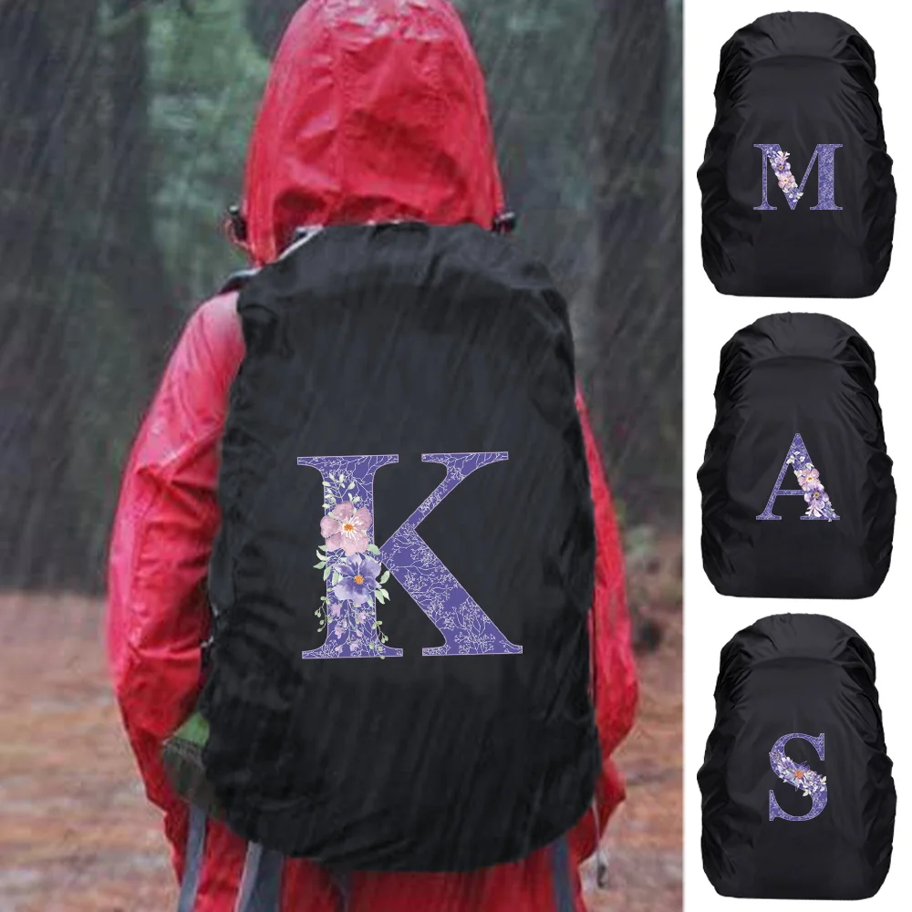 Backpack Rain Cover Foldable Protect Case Purple Flower Series 20-70L Camping Waterproof Backpack Casing Dust Travel Cover