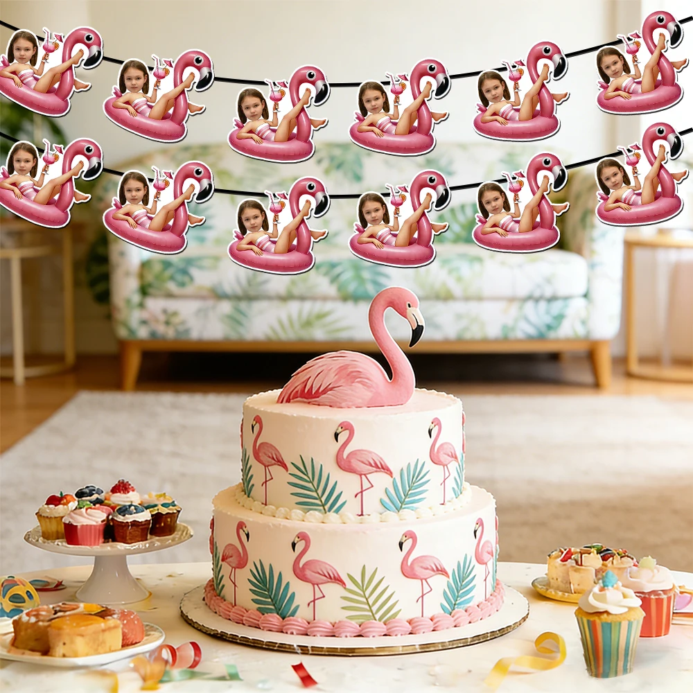 6/12pcs Custom hawaii summer theme flamingo Paper Banner Personalized Daisy Flower Bunting Banner for summer Birthday Party hawa