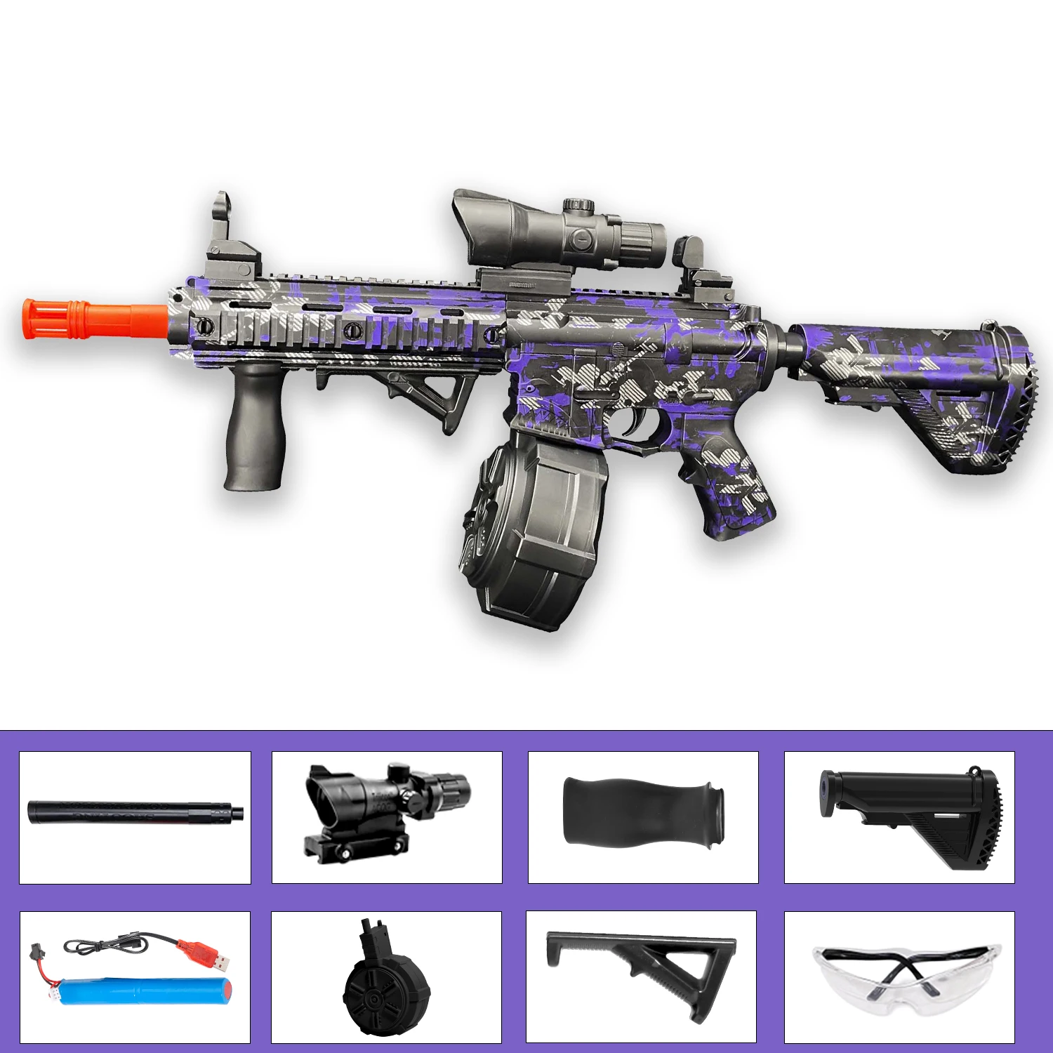 M416 젤 볼 블라스터, 전동 장난감 총, 수동 및 전동 모드, 야외 게임에 적합 (총알 미포함)