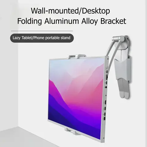 3-in-1 Heavy Duty Tablet Holder for iPad Mount Wall/Cabinet/Desktop with Adjustable Aluminum Arm for 7-13 inch Tablets & Phones