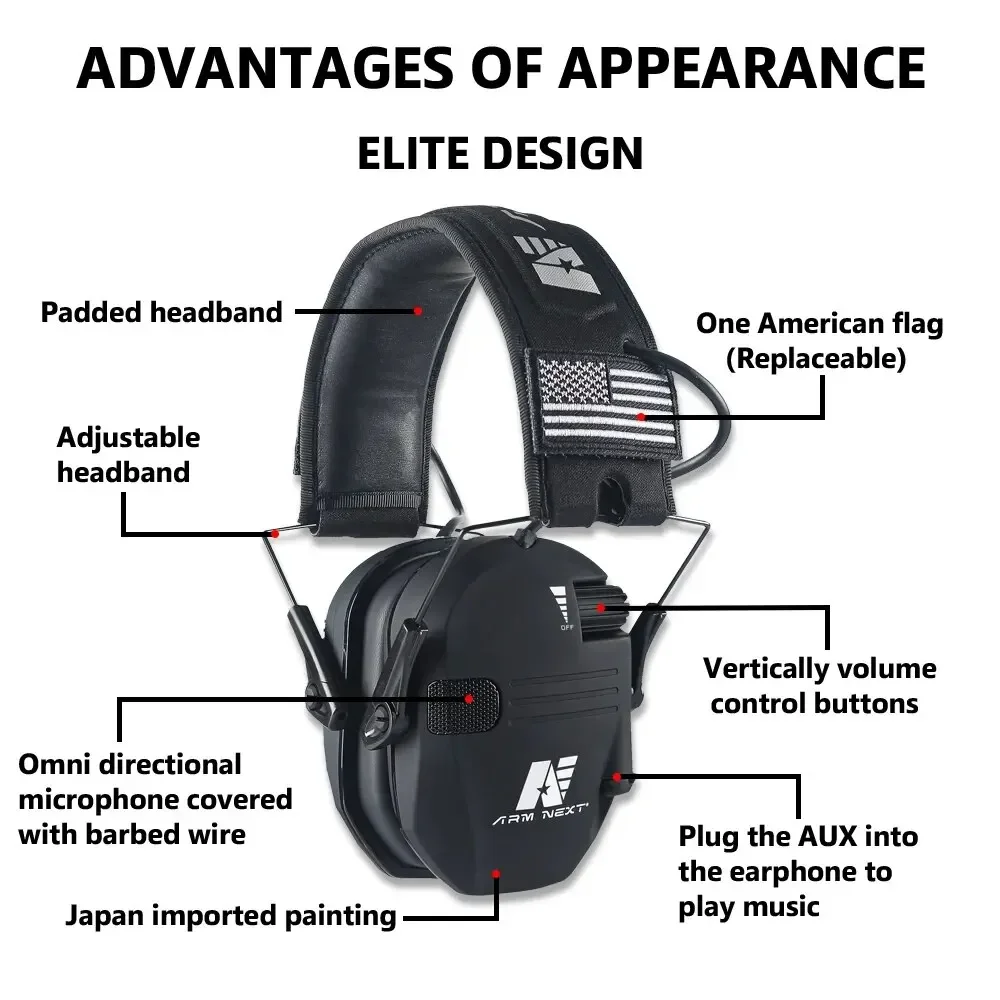 ARM NEXT Original D20 Tactical Electronic Shooting Earmuffs for Hunting Active Noise Reduction Hearing Protection Headset