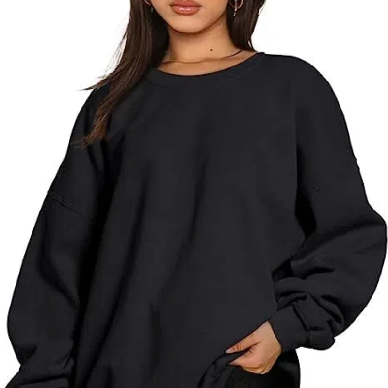 Popular Women's Round Neck Pullover with Loose and Casual Fit and Plush Oversized Hoodie