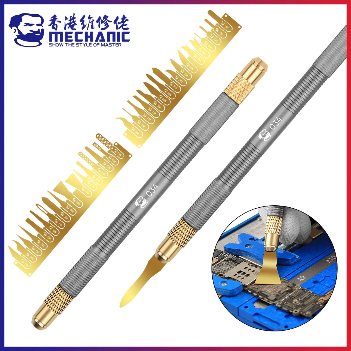 MECHANIC 034 Non-Slip Metal Scalpel Knife Kit Cutter Engraving Craft Carving Knives 34 Blades Phone PCB Stencil Repair Hand Tool