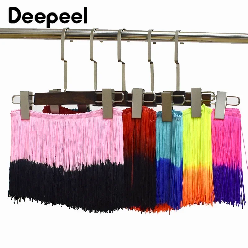 2/5Meters 20cm Gradient Colors Latin Dance Fringe Tassels Polyester Lace Trim Fabric DIY Clothing Dress Curtain Decor Material