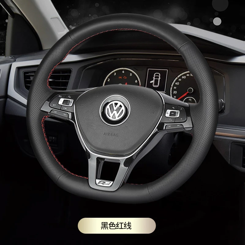 For Volkswagen VW SAGITAR Bora Magotan CC Tharu Tayron Car Steering Wheel Cover Manual Sewing Genuine Leather Car Accessories