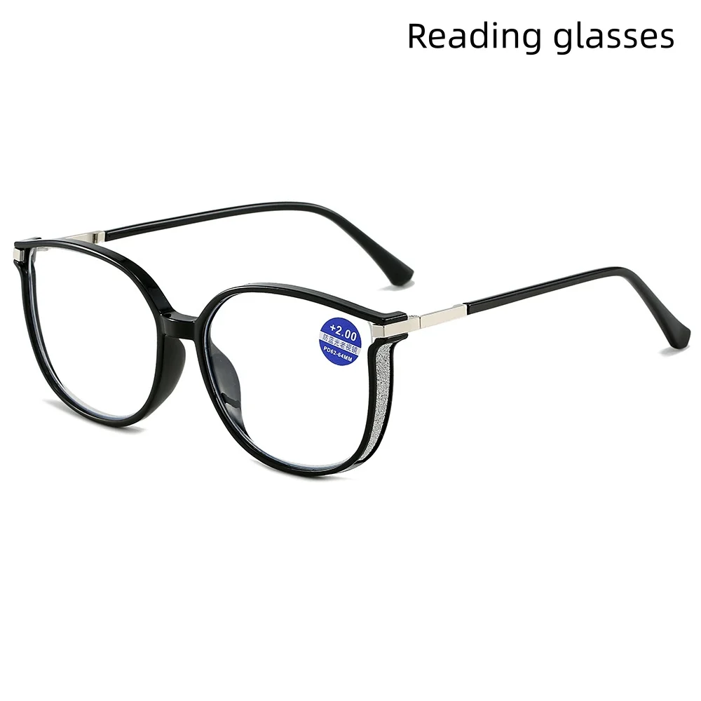 European and American Style Large Round Frame Shiny Decorative Anti-Blue Light Reading Glasses for Middle-Aged and Elderly Women