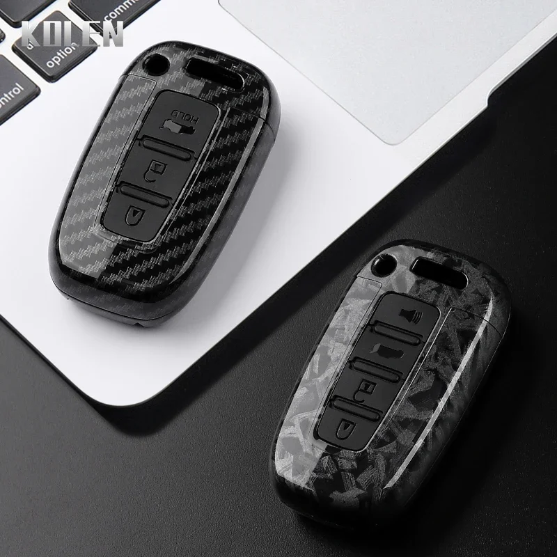 ABS Carbon Fiber Style Car Key Case Cover Azera Elantra GT Equus Genesis Santa Fe Tucson Veloster Veracruz For Kia Lanyard Fob