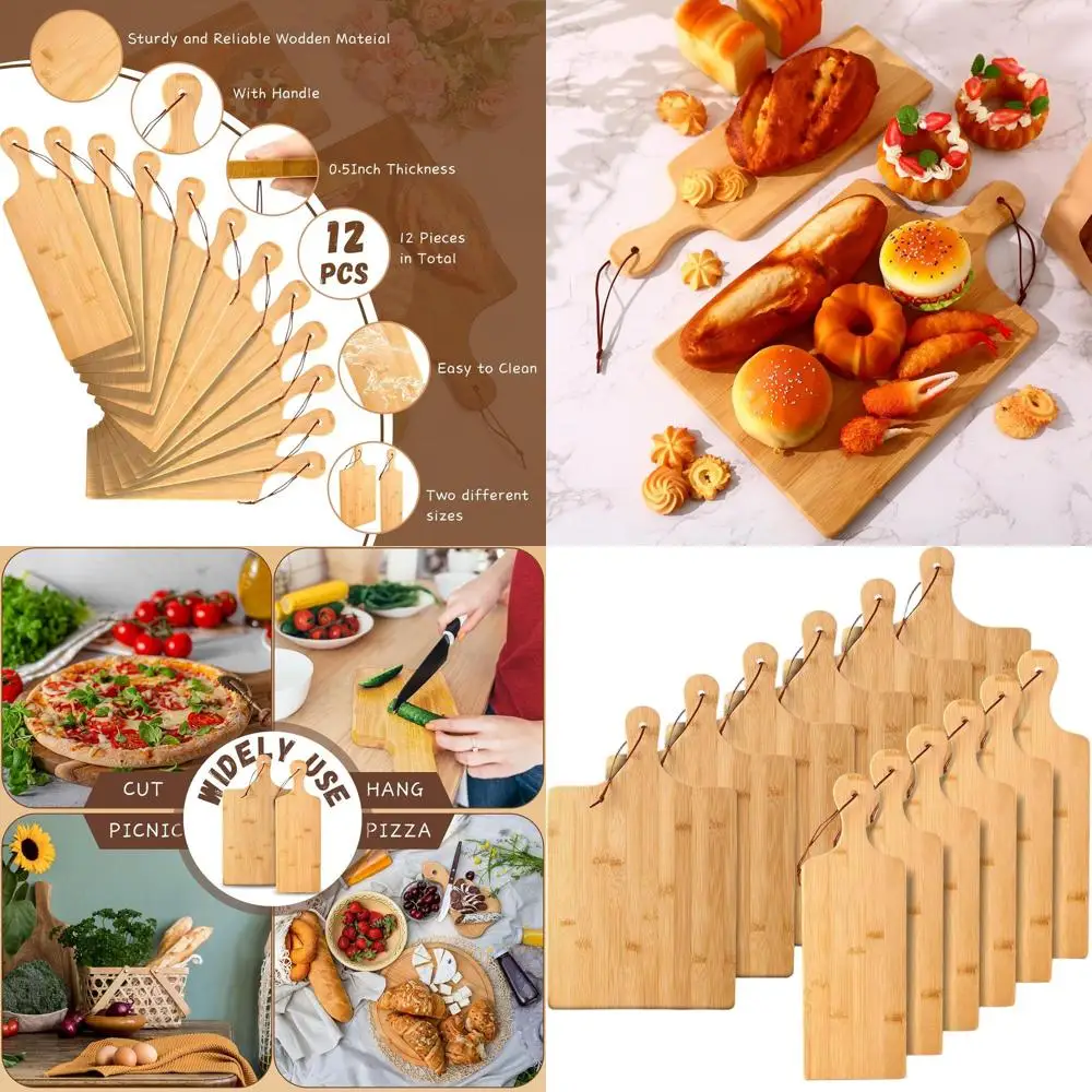 

Bamboo Cutting Board Set, 12 Pieces, with Handles, Great for Kitchen, Gifts, and Celebrations, 16x10 & 16x5 Inches