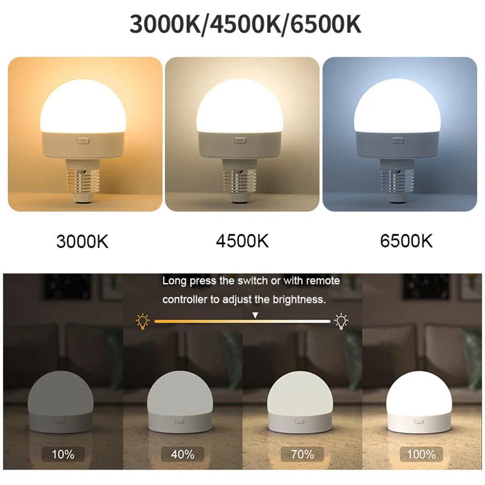 DC5V E26/E27 Base 3 Light Colors Dimmable Led Cabinet Light USB Rechargeable Portable Home Lighting for Bedroom,Kitchen