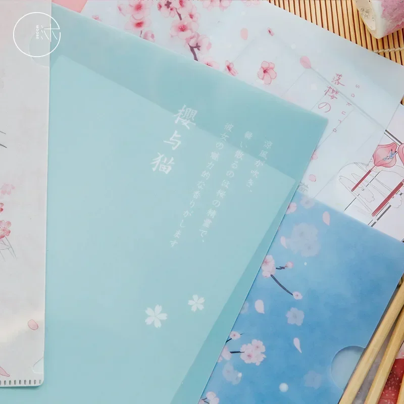 Carpeta de archivos de diseño creativo para estudiantes, lindo Anime, cereza, gatito, papel de prueba, álbum de recortes, pegatinas, carpetas,
