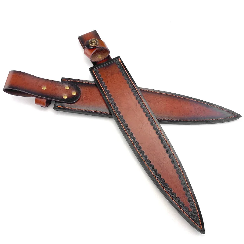 Genuine Cowhide Fixed Blade Knife Sheath - Universal Full-Grain Leather Case for Hunting Knife Embossed Design