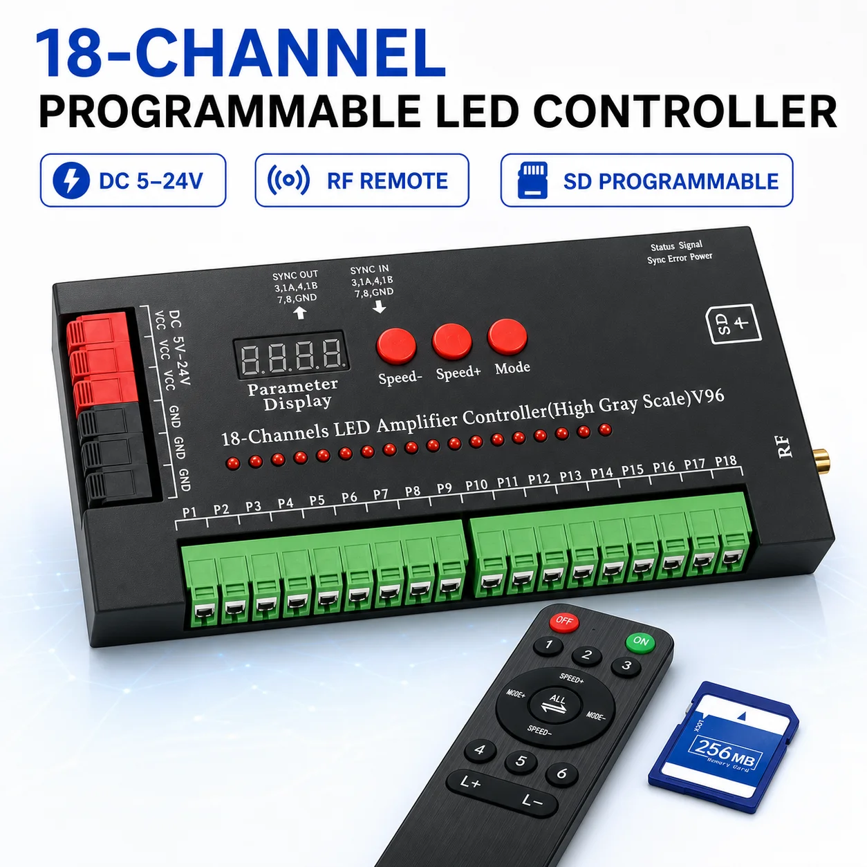 LED controller for 18 channels single and 4 channels for RGB