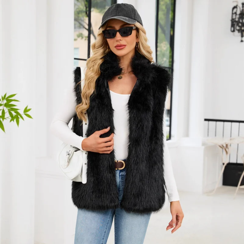 

2025European and American Stand Collar Warm Female Artificial Fur Vest