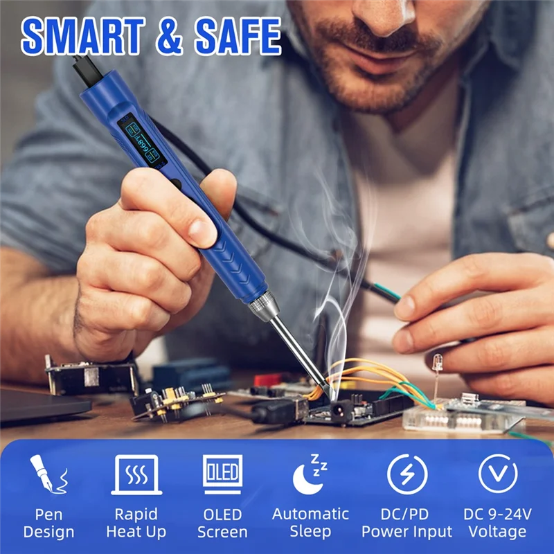 طقم مكواة لحام A25F للإلكترونيات مع 150 ℃ -450 ℃   تسخين سريع، قلم لحام DC/PD وطرف لحام K (المحول غير متضمن)