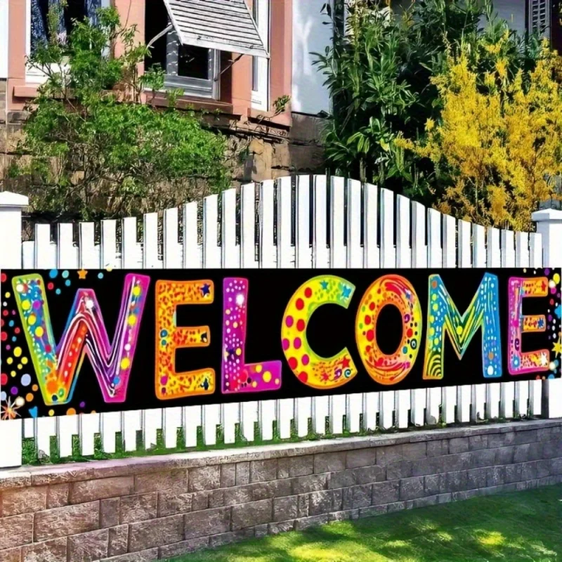 Colorful Welcome Hanging Banner with Mixed-Color Letters—Perfect for Decorating Garden Fences and Balconies