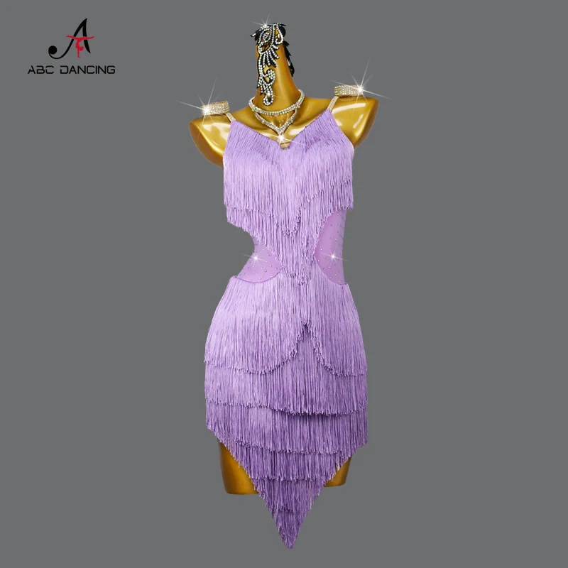 2024 New Latin Dance Fringe Dress Women Midi Competition Costume Sexy Girl Party Skirt Clothes Wear Cha-Cha Line suit Customized