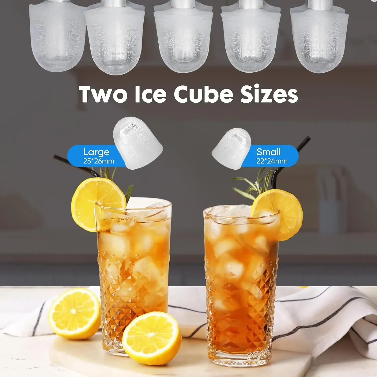 Efficient Countertop Self-Cleaning Ice Maker Producing 9 Cubes in Just 6 Minutes, 26.5lbs of Ice Per 24 Hours, Offering 2 Sizes