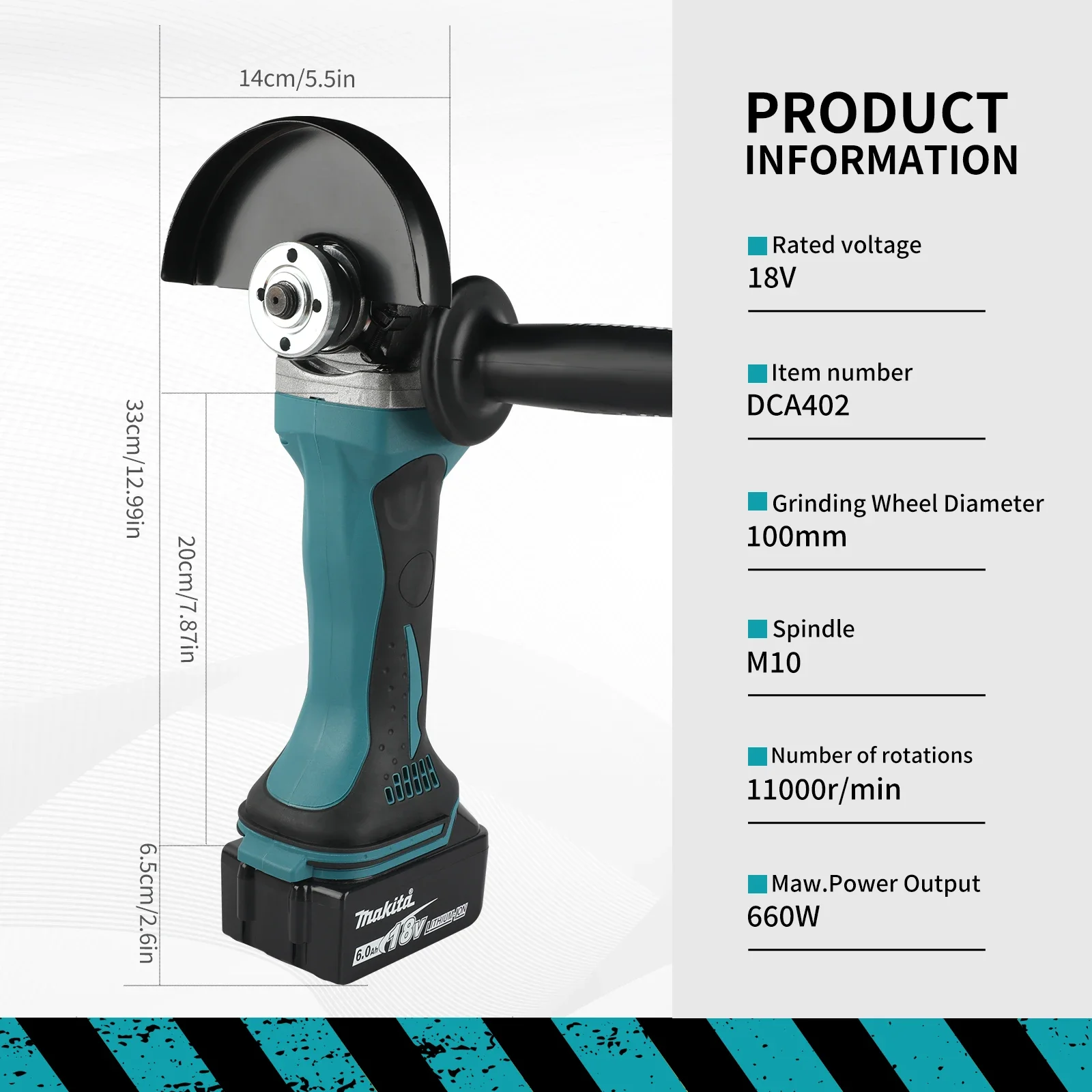 Nueva amoladora angular sin escobillas DCA402 de Makita, herramienta eléctrica, máquina pulidora con batería de 18 V, amoladora angular sin escobillas