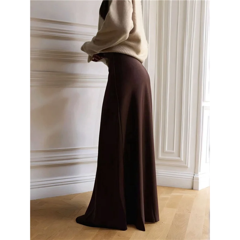

ASDS-Women's Satin High Waisted Maxi Skirts Zip A Line Long Skirt