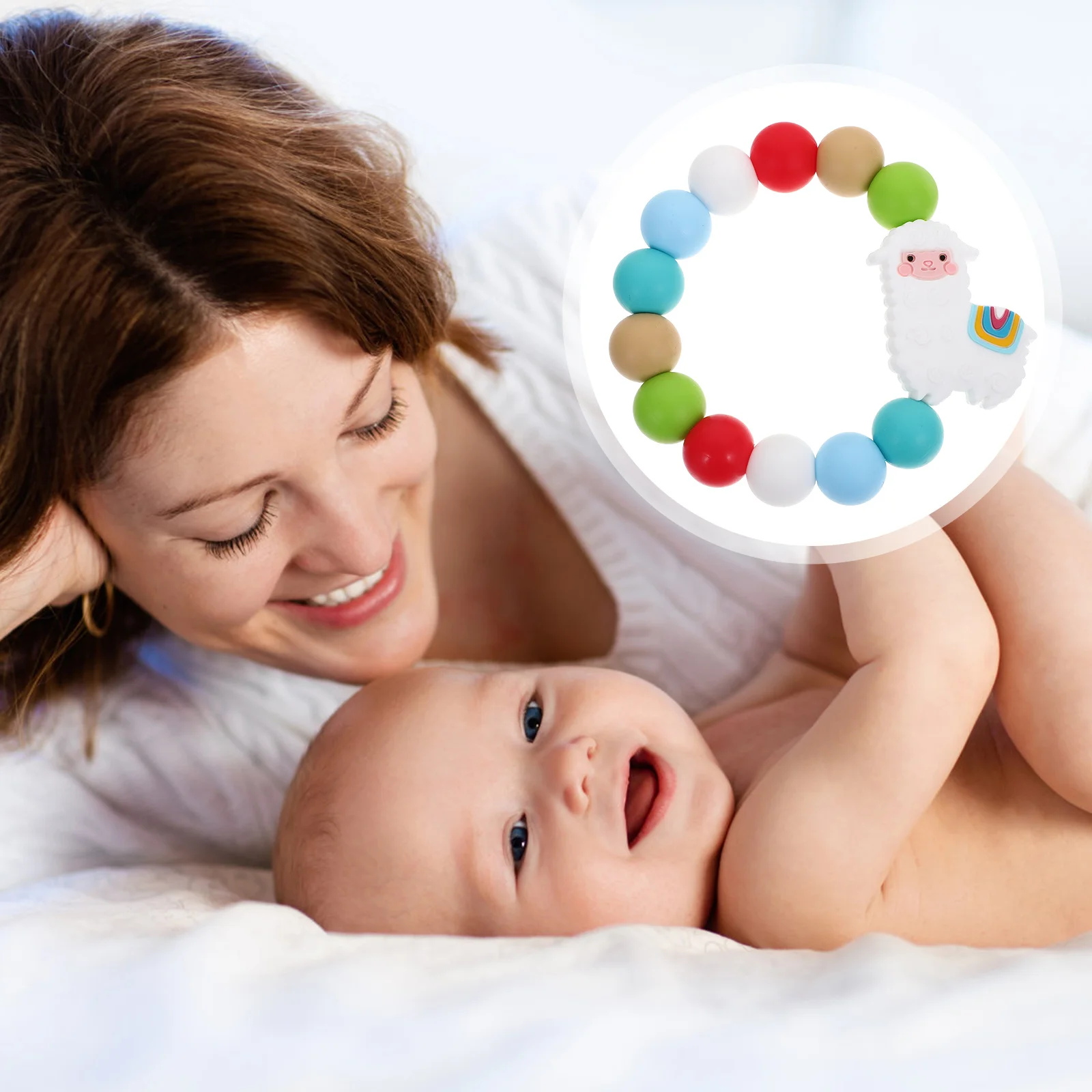 سوار تسنين للأطفال من السيليكون مع سحر الألبكة، عضاضة مهدئة ذات ملمس ناعم للأطفال الرضع، شعور مريح لليد