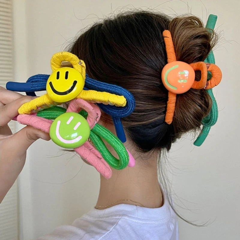 Korean Fashion Smiley Design Hair Claws Women Cute Bow Hairpins Ladies Hairgrip Summer Girls Ponytail Clips Headwear 2023